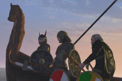 Image title : Viking Clan. An old viking boat where you see 3 vikings on their way to battle.Rendered in Daz Studio and postwork done in Adobe Photoshop.