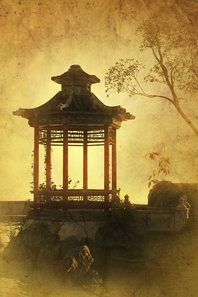 Digital Art. Image of an Asian Pavillion